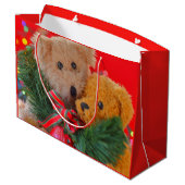 Zwei Teddybären mit Grün und Bogen Große Geschenktüte (Rückseite Schrägansicht)