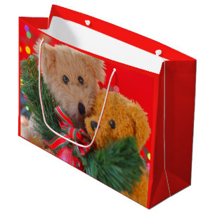 Zwei Teddybären mit Grün und Bogen Große Geschenktüte