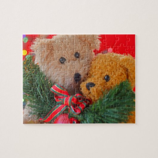 Zwei Teddybären mit Grün und Bogen Puzzle (Horizontal)