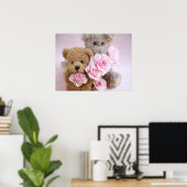 zwei Teddybären mit Rose-Plakat Poster (Heimbüro)