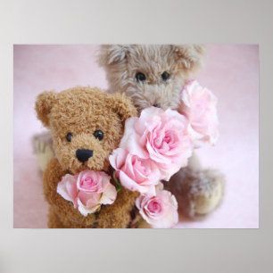 zwei Teddybären mit Rose-Plakat Poster