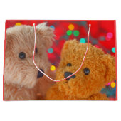 Zwei Teddybären mit Weihnachtsbeleuchtung Große Geschenktüte (Vorderseite)