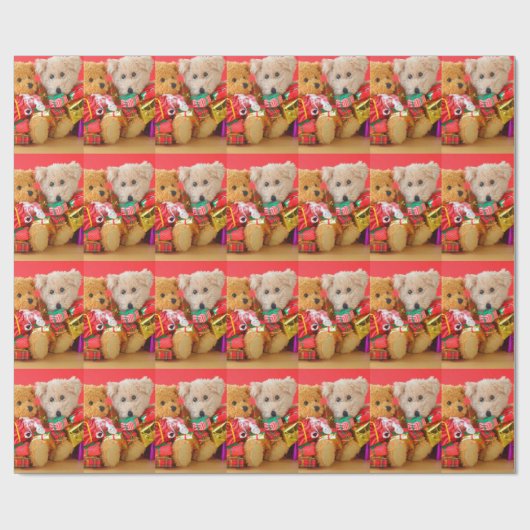 Zwei Teddybären mit Weihnachtsgeschenken Geschenkpapier (Flach)