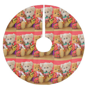 Zwei Teddybären mit Weihnachtsgeschenken Polyester Weihnachtsbaumdecke