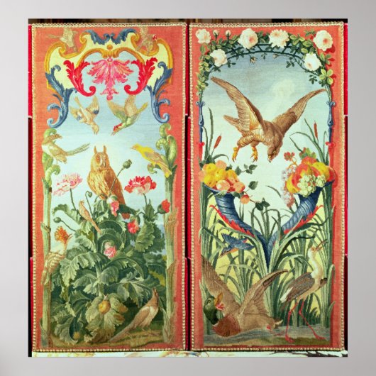 Zwei Teppichtafeln, aus denen sich ein Falten zusa Poster (Vorne)