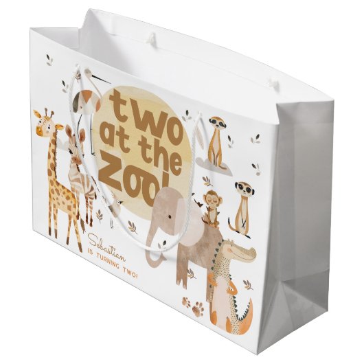 Zwei Tiere in der Zoo Safari zweiter Kindergeburts Große Geschenktüte (Rückseite Schrägansicht)