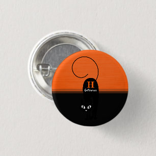 Zwei-Ton-Halloween Orange Schwarze Katze Button