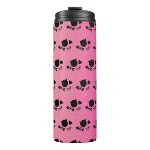 Zwei-Ton-Pink-Schwarze-Katze-Süßes-Muster Thermosbecher