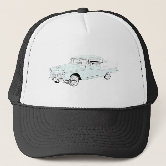 Zwei Tone 1955 Chevy Bel Air Stift Zeichnend Truckerkappe (Vorderseite)