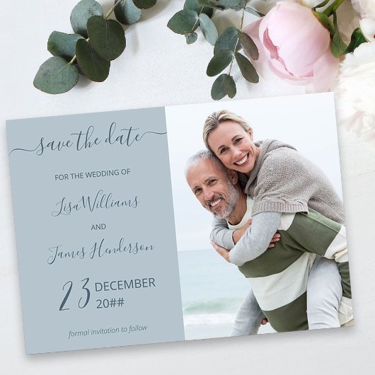 Zwei-Tone-Dusty Blue Custom-Foto Save the Date Einladung