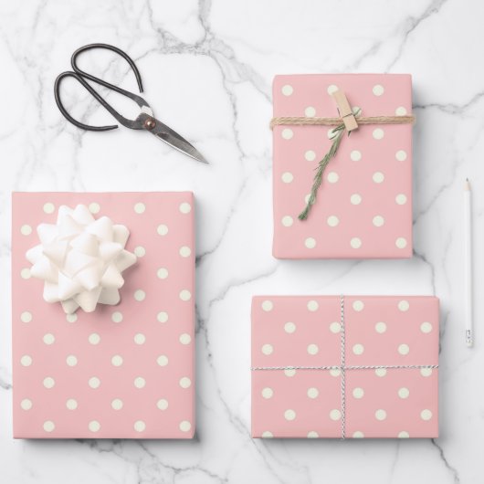Zwei Tone Elegante Champagner Pink & White Polka D Geschenkpapier Set (Vorderseite)