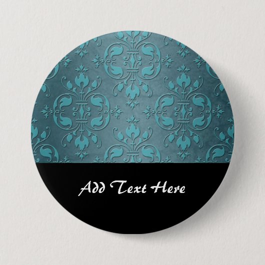 Zwei tone Extravagante Aquamarine Damaskus-Muster Button (Vorderseite)