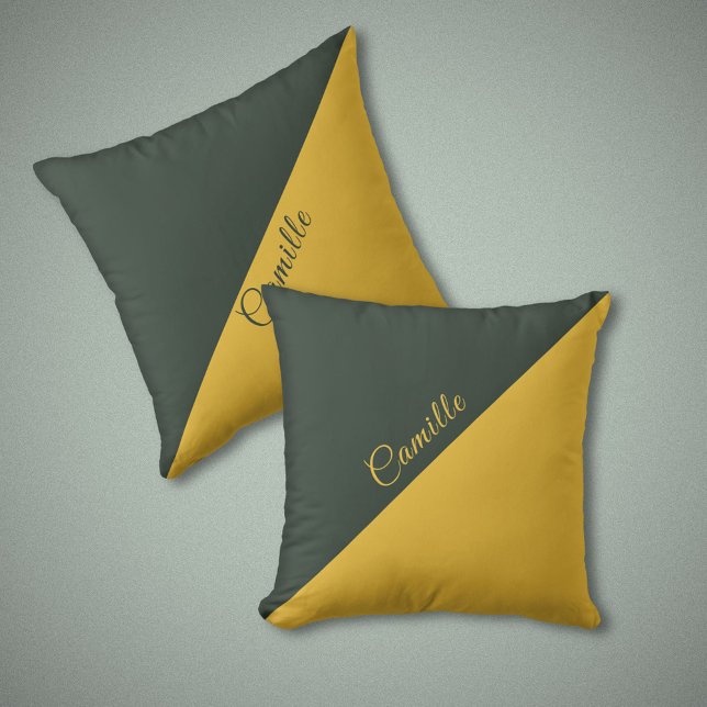 Zwei Tone Gold & Forest Green Monogram Kissen (Two Tone Gold & Forest Green Monogram Pillow)