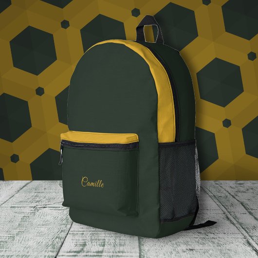 Zwei Tone Gold und Forest Green Bedruckter Rucksack
