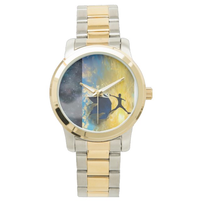 Zwei Tone Gold und Silver Quantum Jumps Armbanduhr (Vorderseite)