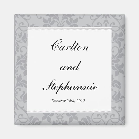 Zwei Töne Gray Damask Wedding Magnet Gefallen (Vorne)