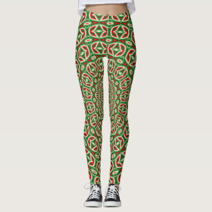 Zwei Tone Grün und Rot und weiße WeihnachtsMandala Leggings