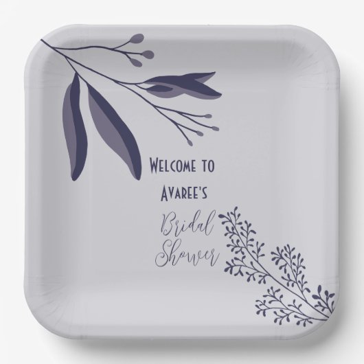 Zwei Tone Lila Folk Art Blumendusche Pappteller (Vorderseite)