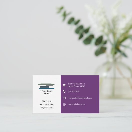 Zwei Tone Lila Weiße Logo-Symbole auf einer Seite Visitenkarte (Stehend Vorderseite)