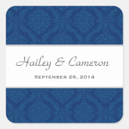 Zwei Tone Navy Blue Damask Wedding V16 Quadratischer Aufkleber