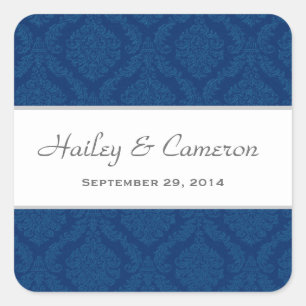 Zwei Tone Navy Blue Damask Wedding V16 Quadratischer Aufkleber
