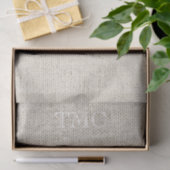 Zwei Töne neutrale Beige Linenstoff Monogramm Seidenpapier (Geschenk)