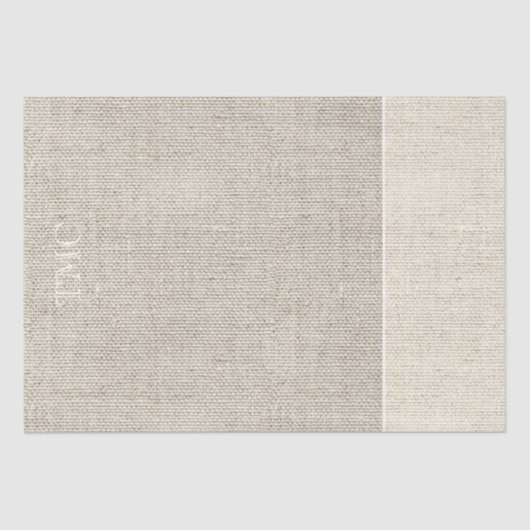 Zwei Töne neutrale Beige Linenstoff Monogramm Seidenpapier (Vorderseite)