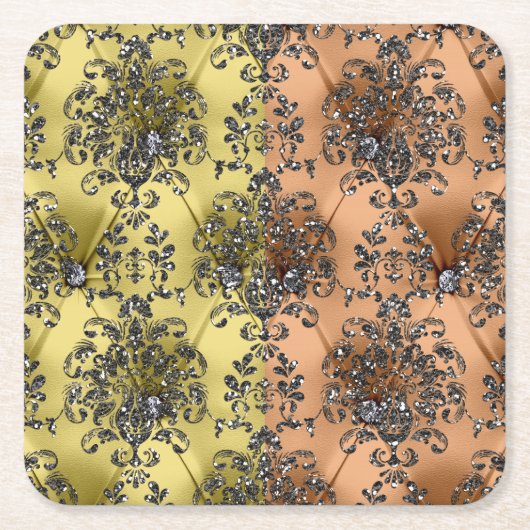 Zwei Tone Peach/Gold Silver Glitzer Untersetzer (Vorderseite)