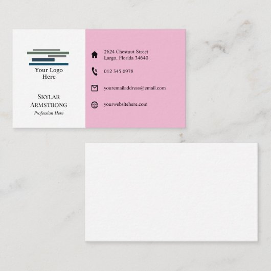 Zwei Tone Pink Weiß Ihre Logo-Symbole einseitig Visitenkarte (Vorne/Hinten)
