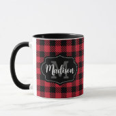 Zwei Tone Red Black Buffalo Kariert Monogram Tasse (Links)
