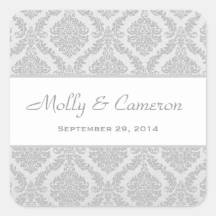 Zwei Tone Silver Gray Damask Wedding V79 Quadratischer Aufkleber