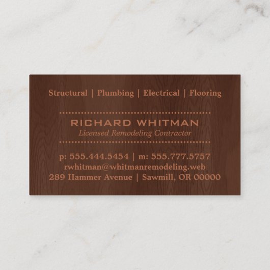 Zwei-Tonen-Braunwalzgut Beruflich Visitenkarte (Rückseite)