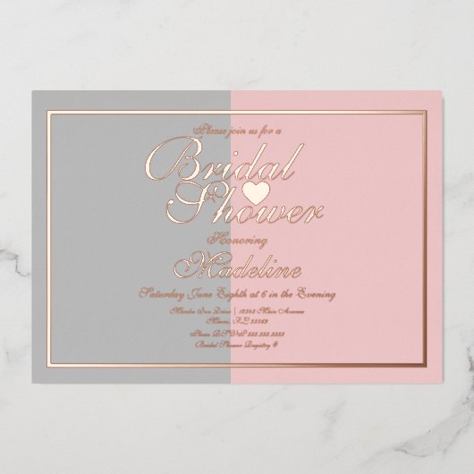 Zwei tönrosa graues Brautparty gepresst Folieneinladung (Vorderseite)