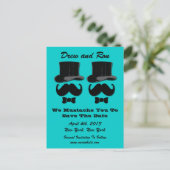 Zwei Top Hits mit Mustache Save the Date Card Ankündigungspostkarte (Stehend Vorderseite)