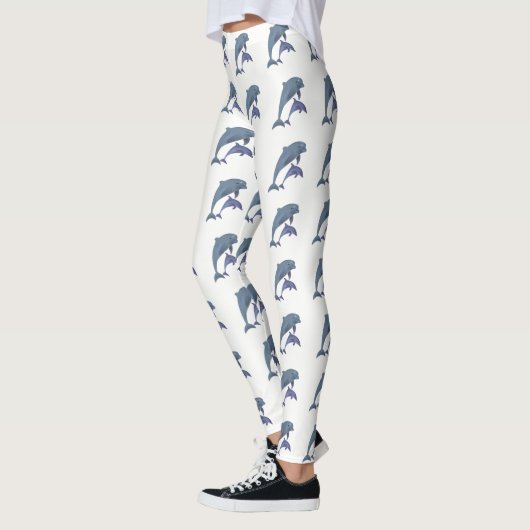 Zwei tropische Delphine springen nebeneinander Leggings (Links)
