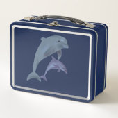 Zwei tropische Delphine springen nebeneinander Metall Lunch Box (Vorderseite)