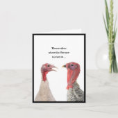 Zwei Truthähne denken über Erntedank nach Karte (Vorderseite)