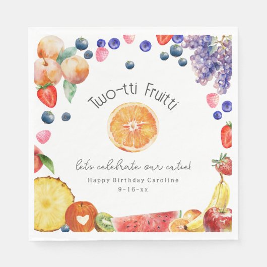Zwei-tti Fruitti Süsse Fruit Geburtstag Serviette (Vorderseite)