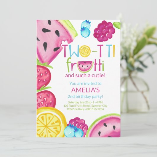 ZWEI-tti Frutti Eine solche Süsse Sommer Früchte z Einladung (Stehend Vorderseite)