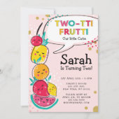 Zwei-tti Frutti Niedliche Fruchtcharaktere Geburts Einladung (Vorderseite)