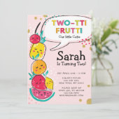 Zwei-tti Frutti Niedliche Fruchtcharaktere Geburts Einladung (Stehend Vorderseite)