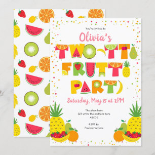 Zwei tti Frutti, Tropical, Frucht, Mädchen 2. Gebu Einladung