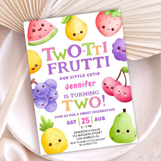 Zwei tti Frutti Wasserfarben Girls Fruit 2. Geburt Einladung