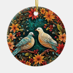 Zwei Turteltauben Keramik Ornament