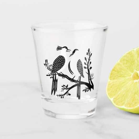 Zwei Turteltauben-Schablone im Retro-Stil 7 Schnapsglas (Vorderseite)