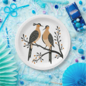 Zwei Turteltauben Schneiden Stencil Retro Stil 7 Pappteller (Party)