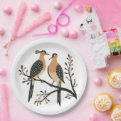 Zwei Turteltauben Schneiden Stencil Retro Stil 7 Pappteller (Party)