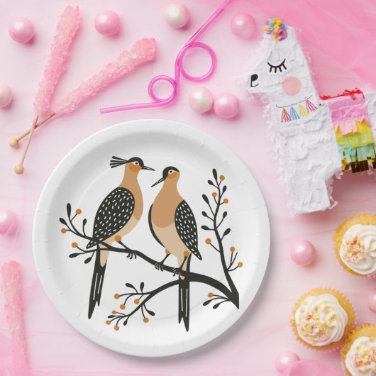 Zwei Turteltauben Schneiden Stencil Retro Stil 7 Pappteller (Party)