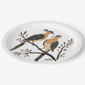 Zwei Turteltauben Schneiden Stencil Retro Stil 7 Pappteller (Schrägansicht)