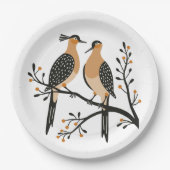 Zwei Turteltauben Schneiden Stencil Retro Stil 7 Pappteller (Vorderseite)